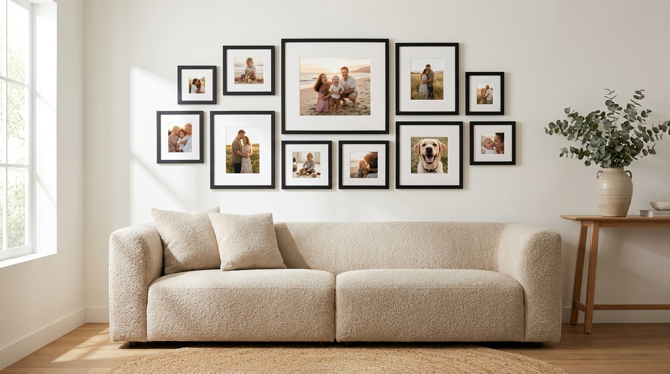 Gallery wall above your couch: sizing, spacing, and layouts