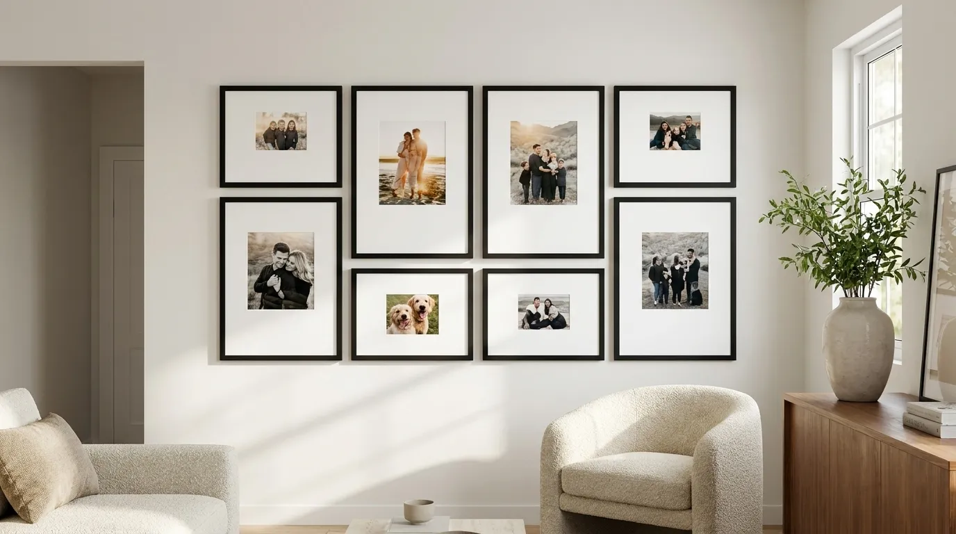 Modern farmhouse gallery wall layout ideas and frames